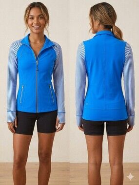 Lululemon Daily Yoga Jacket Beaming Blue Striped Sleeves Full Zip